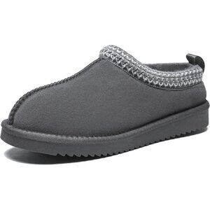 👑Women's Slippers Gray Suede Platform Mini Boots Winter Mules Warm House Shoes